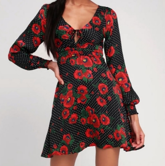 ♥️Free People Floral Polka Dot Long Sleeve Dress Valentines Day Sexy Feminine S - Picture 10 of 10